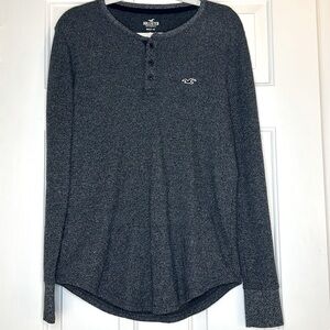 Hollister Men’s Long Sleeve Henley Tee, Dark Gray, Size Small
